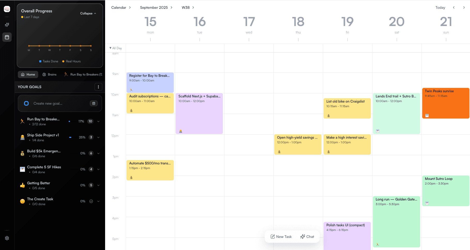 Brains App Screenshot - Task Management and Calendar View